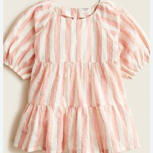 Crewcuts Puffed Sleeve Tiered Top ‘Sparkle Stripe’